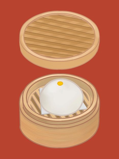 Panino cotto a vapore cinese in un'illustrazione del canestro