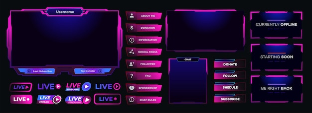 Pannello dello schermo in streaming vettoriale sovrapposizione modello di gioco tema neon Flusso video online in diretta tecnologia futuristica stile Interfaccia utente digitale astratta Pulsante streaming live Vector 10 eps