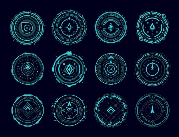 Pannello di controllo della mira della bussola HUD ed elementi radar