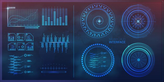 Pannello di controllo moderno dell'interfaccia HUD con elementi infografici come menu del pannello di controllo digitale hi-tech