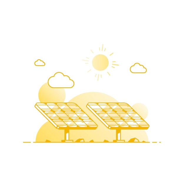 Pannello solare isolato su sfondo bianco, illustrazione di concetto di contorno di stile piatto di energia solare rinnovabile