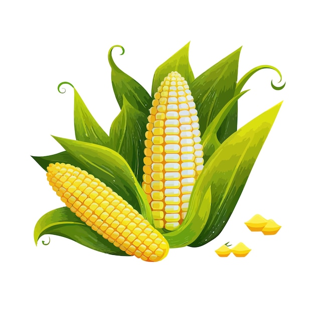 Pannocchia di mais dolce su sfondo bianco Illustrazione disegnata a mano isolata su sfondo bianco in stile boho