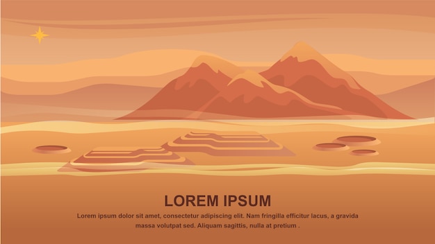 Panorama Mountain Landscape Red Planet Surface.