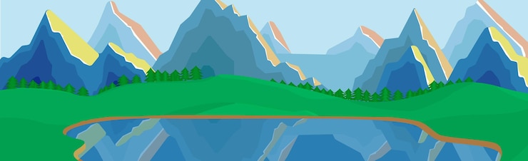 Vettore panorama serale di montagna panoramico sullo sfondo di una fitta foresta - illustrazione vettoriale