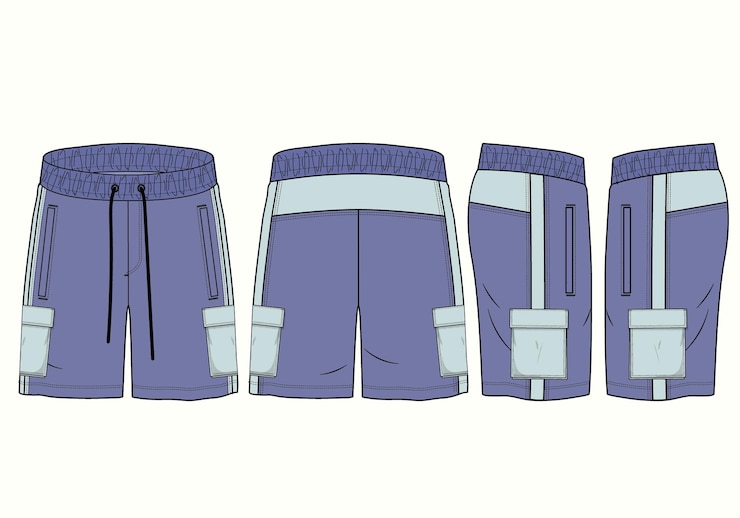 Pant Boyes Corti Illustrazione vettoriale a vista anteriore e laterale disegno di moda piatto