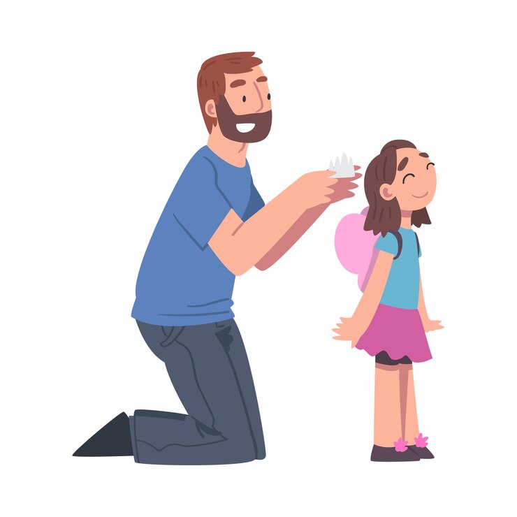 Vettore papà barbuto che mette la corona sulla testa della sua bambina illustrazione vettoriale