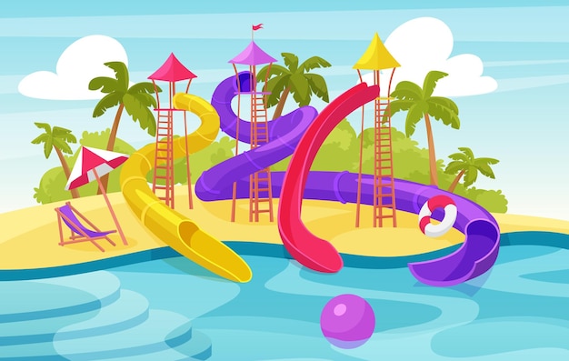 Parco divertimenti acquatico, resort estivo di parco acquatico con acquascivoli e piscina