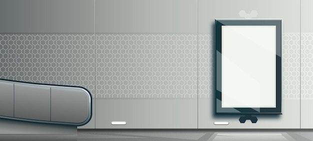 Parete a pannello con disegno poligonale Disegno interno di una sala con una scala mobile cartellone illuminato Modello di lightbox per attrezzature industriali Formato A4 Modello di pannello lucido in vetore
