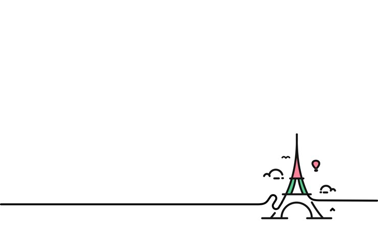 Parigi, Torre Eiffel, arte del fumetto di Parigi, cartolina, illustrazione vettoriale di Line art