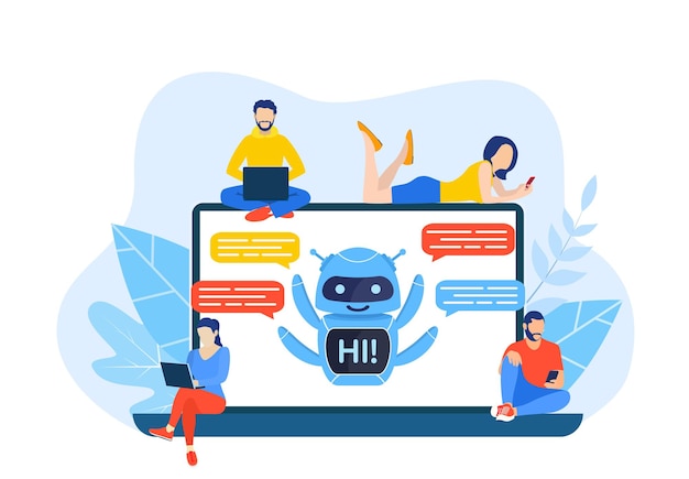 Parlare con un chatbot online su un computer portatile.