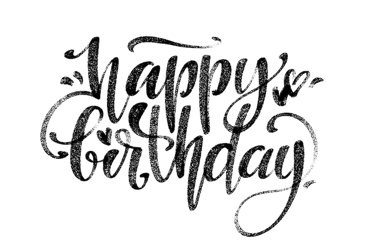 Vettore parole di buon compleanno. calligrafia creativa disegnata a mano e scritte a penna a pennello, per biglietti di auguri e inviti.