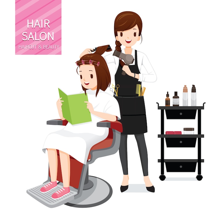 Parrucchiere che fa i capelli femminili del cliente nel salone di capelli