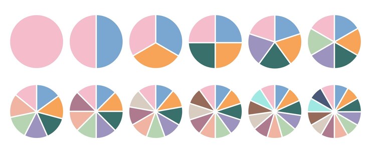 Vettore parti del grafico a torta per l'infografica sezioni circolari 4 8 12 diagramma grafico percentuale ruota statistica elementi grafici vettoriali a fetta illustrazione del grafico del segmento di sezione