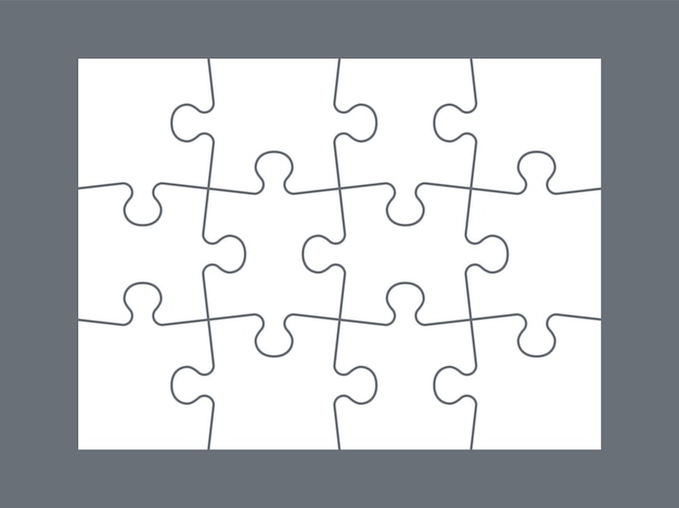 Parti del puzzle. Modello infigrafico del puzzle bianco, parti corrispondenti vuote. Mockup vuoto per giocattolo mosaico per bambini. Gioco di sviluppo intellettuale per bambini. Layout vettoriale per dividere l'immagine in quadrati