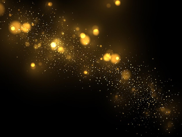 Particelle d'oro vettoriali. Il bokeh giallo d'ardore circonda il fondo di lusso dell'oro astratto.