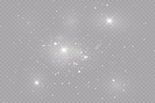 Particelle di polvere magica bianca. Particelle di luce brillante. Particelle di glitter di Natale. Effetto luce acceso