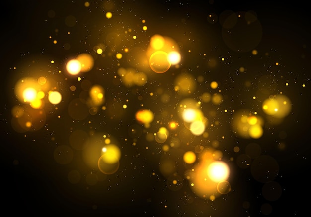 Particelle di polvere magiche scintillanti d'oro. effetto bokeh.