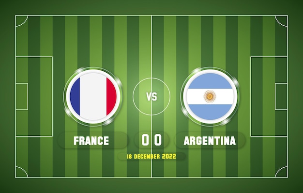 Partita di calcio Francia vs Argentina 2022 con tabellone segnapunti e sfondo dello stadio