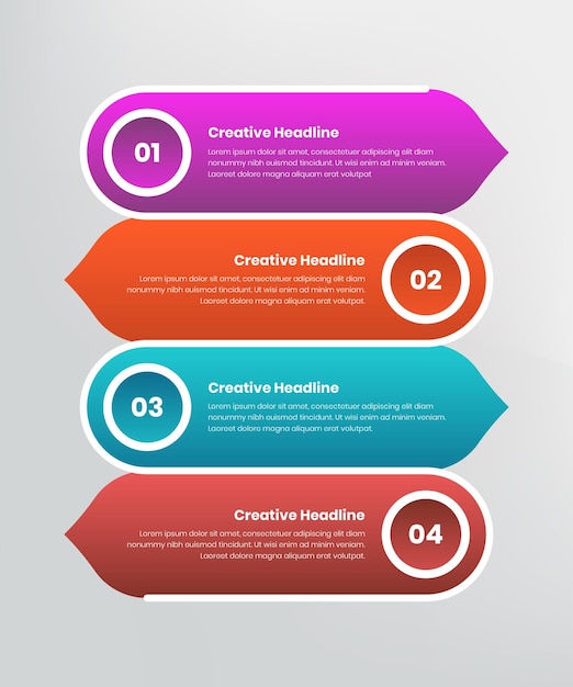 Passaggi o presentazione infografica dei processi aziendali con sfumature multicolori e forme astratte