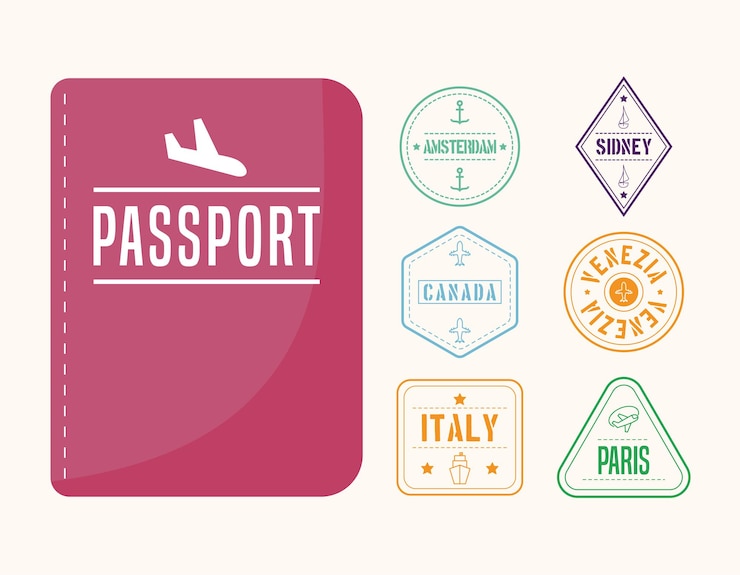 Vettore passaporto e timbri internazionali