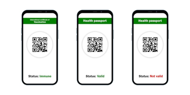 Passaporto sanitario della vaccinazione sullo schermo del telefono cellulare con qrcode set Illustrazione vettoriale