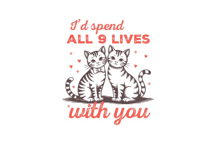 Vettore passerò tutte le nove vite con te valentino gatto t-shirt design