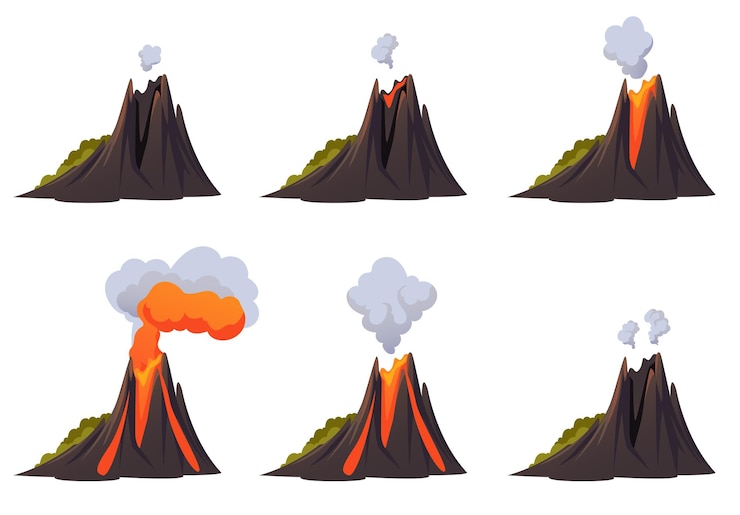 Vettore passi di eruzione del vulcano set isolato illustrazione di progettazione grafica vettoriale