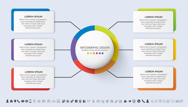 Passi visualizzazione dei dati aziendali linea temporale processo infografica modello di progettazione con icone