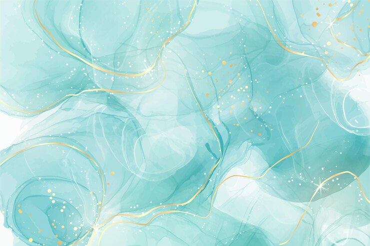Vettore pastello ciano menta liquido marmo acquerello sfondo con linee bianche e macchie di pennello. effetto disegno a inchiostro alcolico marmorizzato turchese turchese. sfondo di illustrazione vettoriale, invito a nozze ad acquerello