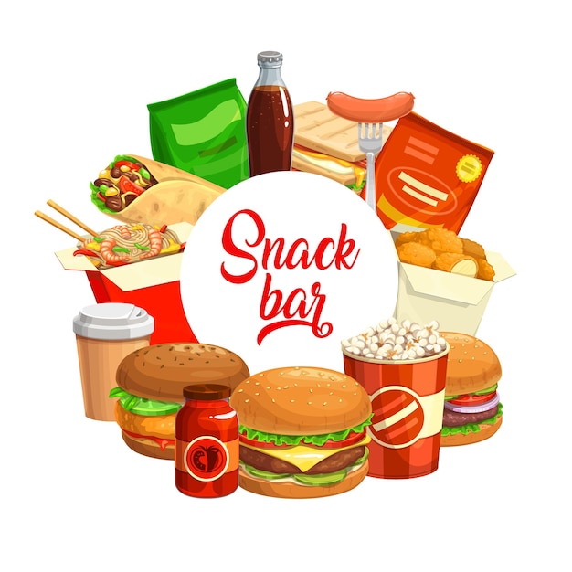 Pasti da asporto vettoriali banner rotondi fast food