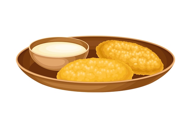 Pasticceria fritta profonda con ripieno e salsa come illustrazione vettoriale di piatti della cucina brasiliana