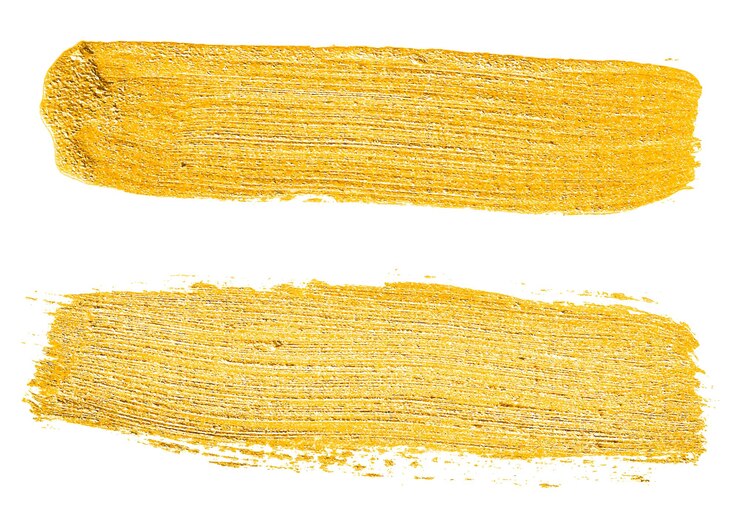 Patch a strisce dorate isolato dipinto a mano su sfondo bianco. Set di pennelli per pennellate dorate ad acquerello