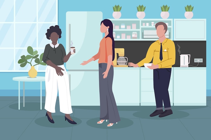 Vettore pausa caffè al lavoro illustrazione piatta.