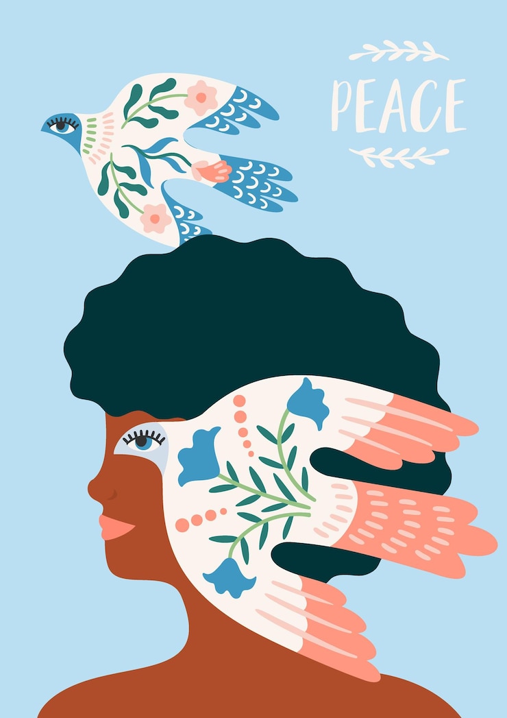 Vettore peace woman e colomba della pace illustrazione vettoriale elementi per volantini poster di carte e altri usi