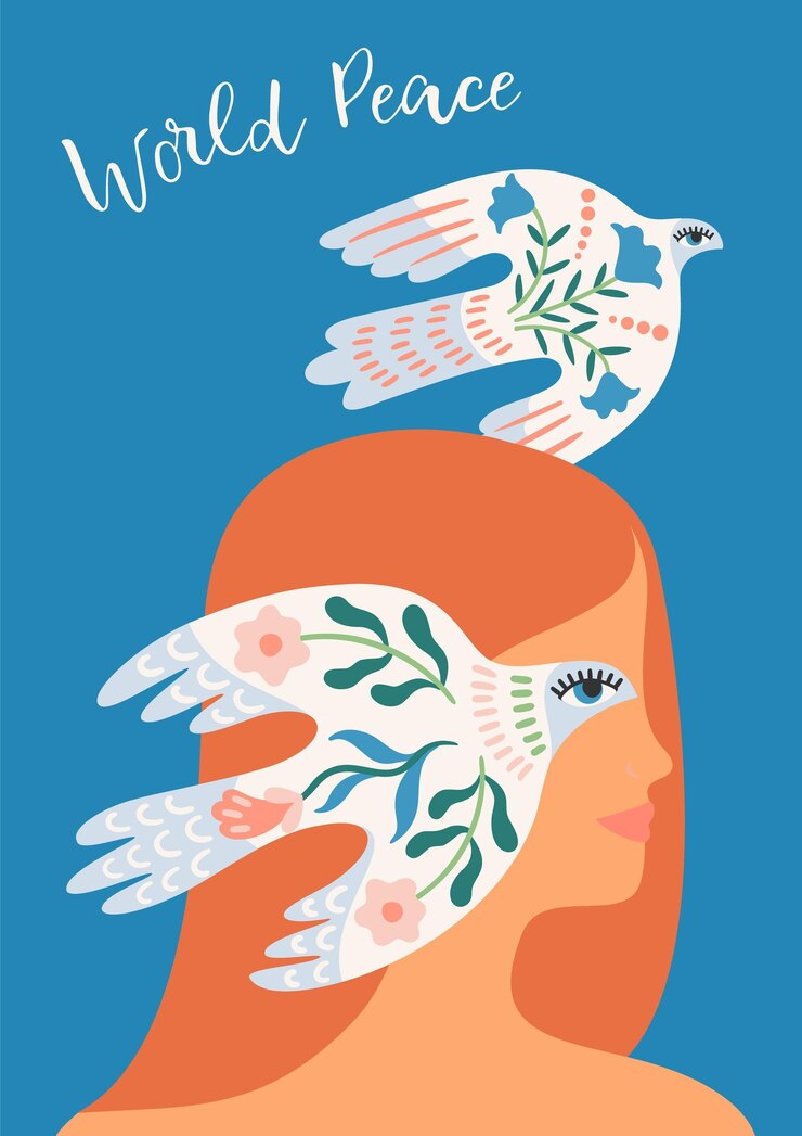 Vettore peace woman e colomba della pace illustrazione vettoriale elementi per volantini poster di carte e altri usi