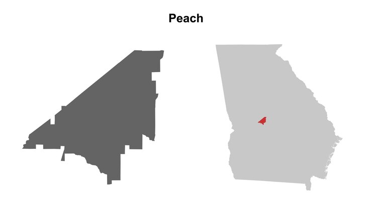 Vettore peach county georgia set di mappe a contorno vuoto