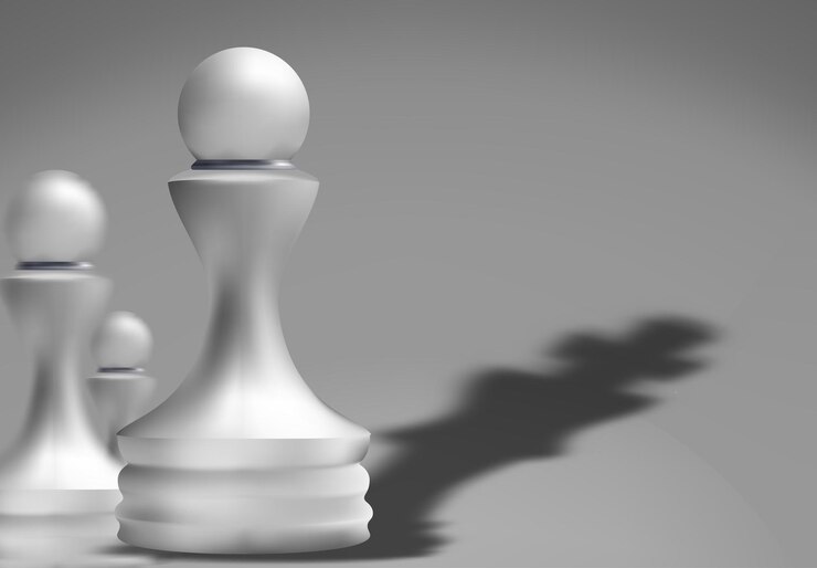 Vettore pedone di scacchi con ombra a forma di re corona regina dream goal concept illustrazione vettoriale