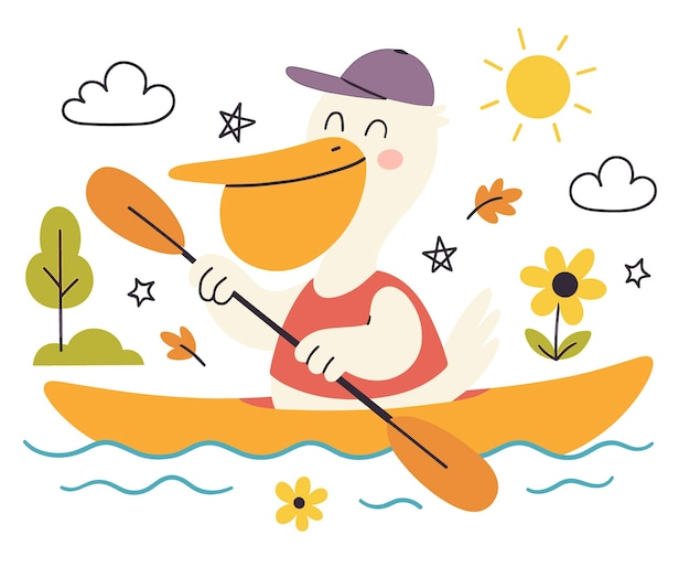 Pelicano che si gode una giornata di kayak sull'acqua