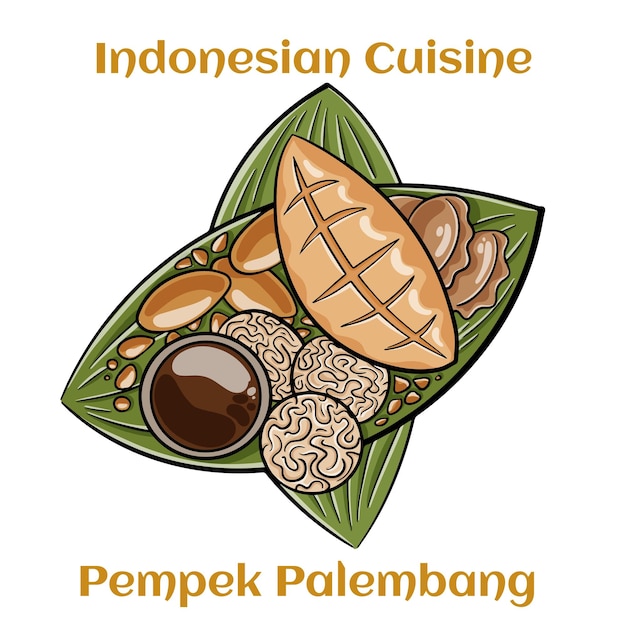 Pempek Palembang Dolci di pesce salati in salsa di aceto piccante dell'Indonesia Serviti con noodles e cetrioli in piccole ciotole di ceramica