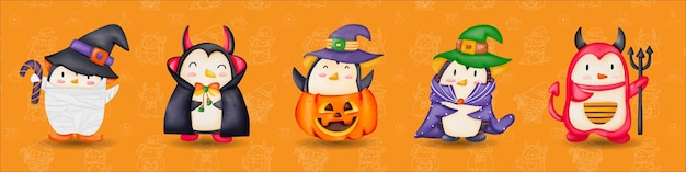 Penguin Halloween set Dracula Mummia Strega Mostro Costume da zucca Costume di Halloween themeexDxA