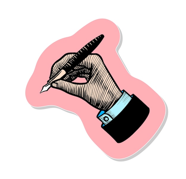 Penna a mano disegnata a mano in stile adesivo illustrazione vettoriale