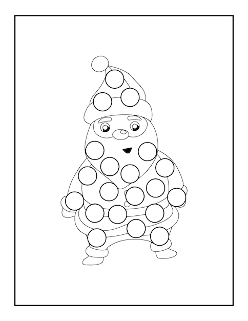 pennarello a punti, personaggio natalizio dei cartoni animati per toppe per bambini piccoli o pagina di segnalini a punti. Colorazione del pennarello a punti