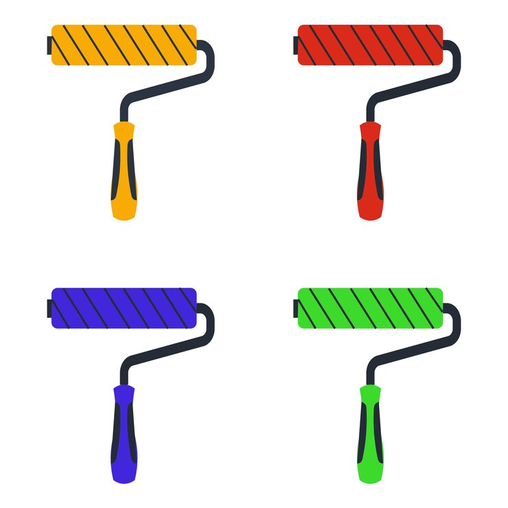 Vettore pennello rullo di vernice strumento colorato illustrazione vettoriale