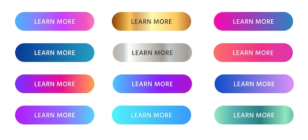 Per saperne di più pulsante arrotondato in gradiente set di colori vivaci collezione colorata