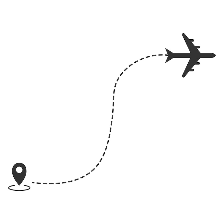 Vettore percorso della linea dell'aeroplano della rotta di volo dell'aeroplano con il punto di partenza e la traccia della linea tratteggiata illustrazione vettoriale