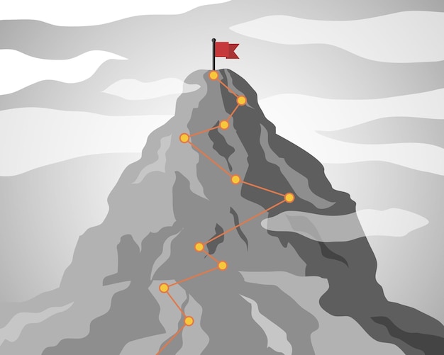 Percorso di arrampicata per il picco del concetto di successo aziendale di montagna