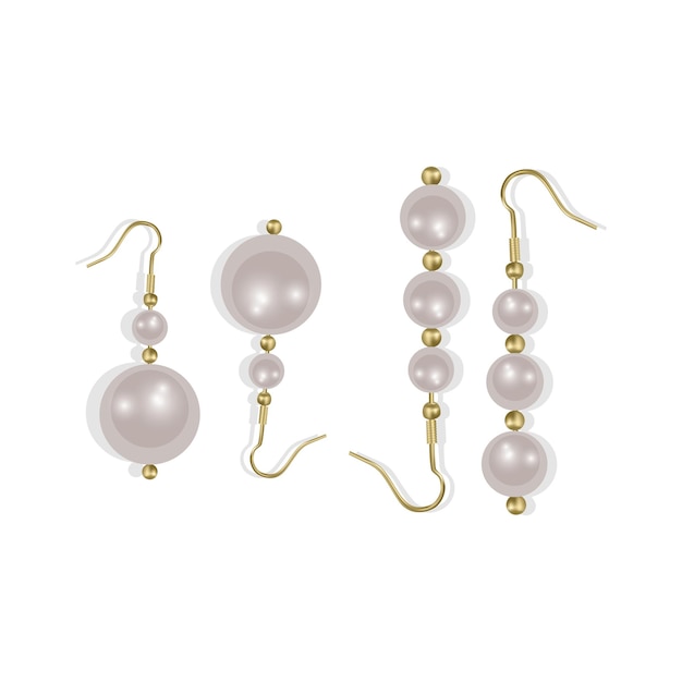 Perle di perle bianche e orecchini di perle illustrazione realistica in formato vettoriale