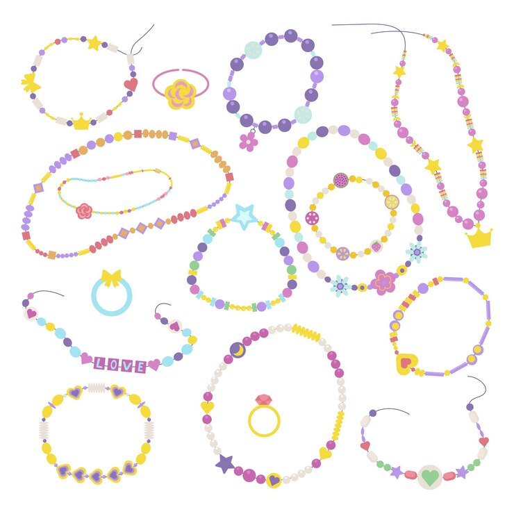 Perline gioielli colorati per bambini per il collo con bellissime perle vettoriali collezione di perline alla moda