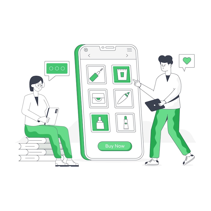 Vettore persona che utilizza il cellulare per l'illustrazione piatta dello shopping online