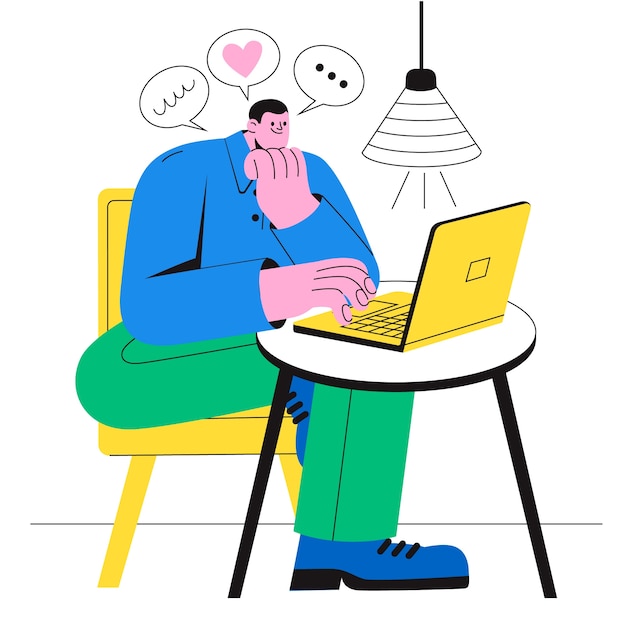 Persona disegnata a mano utilizzando l'illustrazione del portatile